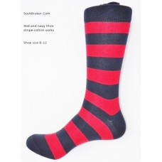 Bold red with navy thick stripe cotton dress socks- Men's 7-12